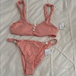 PARFAIT Pink Bikini Set with White Shells Buttons